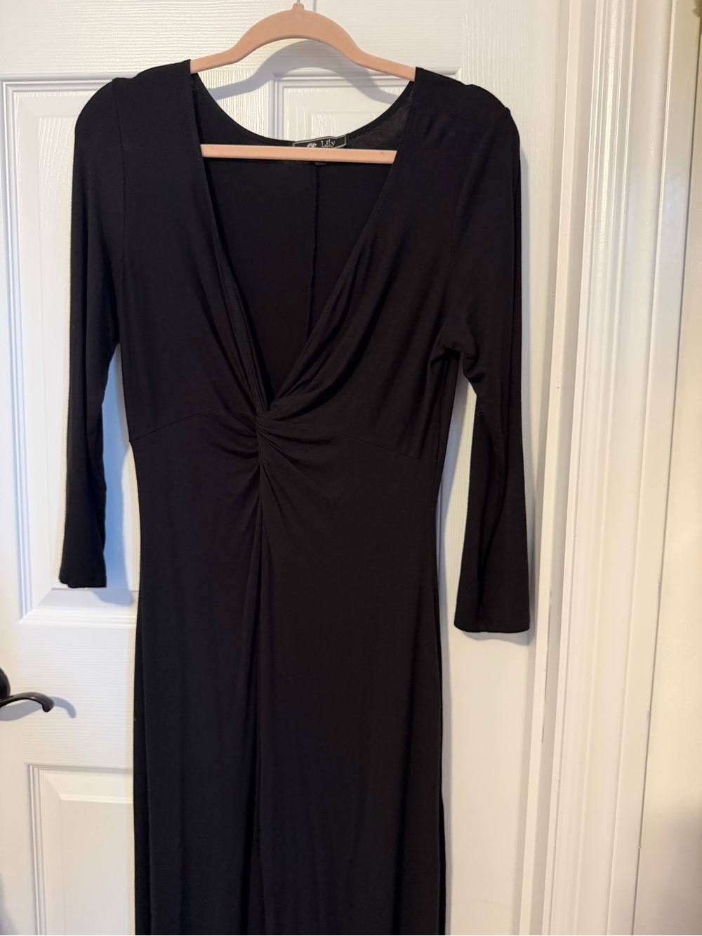 Lily Black Twist-Knot Long Sleeve Midi Dress
